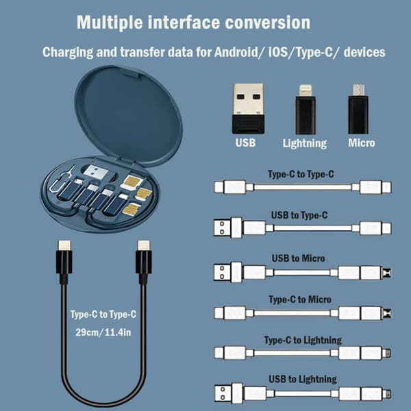 USB-adapterkabel som konverterar förvaringsfodral, multityp Chargi