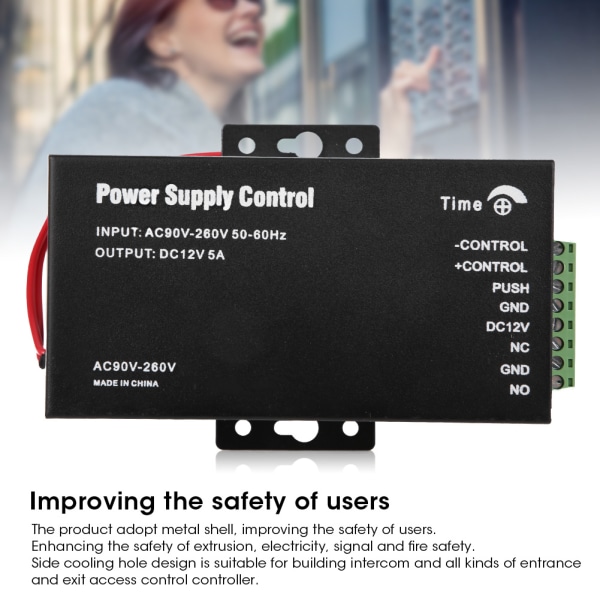 Strømforsyningskontrol Backup-batteriport til døradgang Kontorsikkerhedssystem AC90‑260V til DC12V 5A