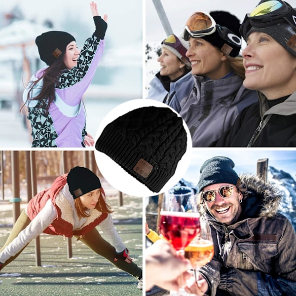 Trådløs Musik Hat Beanie Trådløse Hovedtelefoner Audio Drenge Piger Vinterhue med Højttaler Mic Håndfri Udendørs Sport Stereo Øretelefon Varmt Black