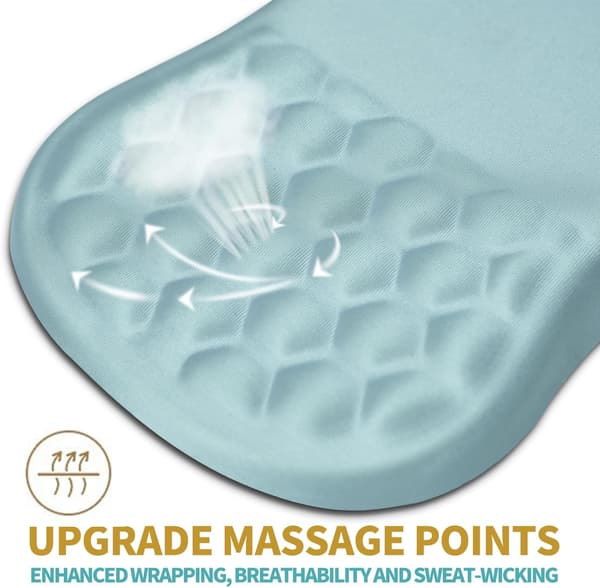 Ergonomisk musemåtte med håndledsstøtte, massage design smertelindrende musemåtte, memoryskum og skridsikker PU-base til trådløs mus, hjem -Light Blue