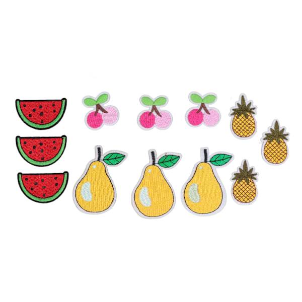 12 stk. frugt patches kirsebær ananas pære vandmelon søde mønstre levende farver stryge på patches til taske tøj sokker