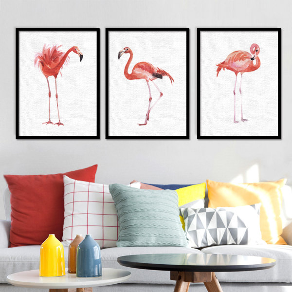 Flamingo seinätaide kangaspainojuliste, yksinkertainen muoti vesiväri taidepiirustus joulukuu