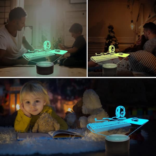 3D Gamepad Illusionslampe, Natlampe med Spilcontroller med R