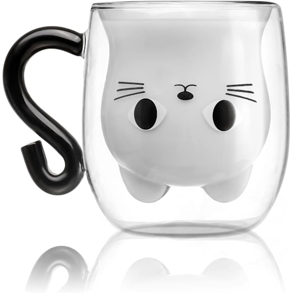 Cat Mugs,Double Wall Glass Cute Coffee Tea Cup,Graduation Valentines Mothers Day Easter Halloween Christmas Gifts for Teacher Friend,Birthday Idea