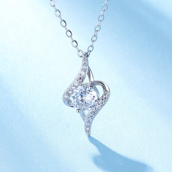 925 Sterling Silver Smycken Zirkon Hänge Halsband 18\", Present