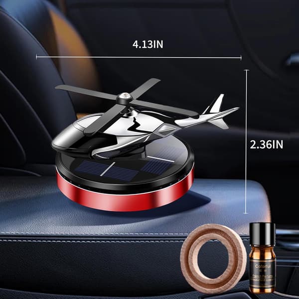 Solar - Drevet Helikopter Bil Luftfrisker – Aluminiumlegering Roterende Aromaterapi Diffuser til Bil/Hjem (Langvarig Duft) Red
