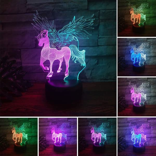 Unicorn LED 3D Illusjonslampe USB Optisk Lampe Nattlys Fe