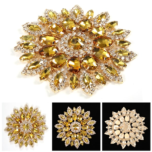 Kristallglas Strass Dekoration DIY Kläder Kvinnor Tillbehör 11cm (Gul Gyllene Bas)