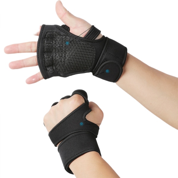 Vikter-lyftningsträningshandskar, Gym Barehand Grip, Stöd Alpha Cross-Training, Rodd, Power-Lifting, Pull Up (Svart,L)