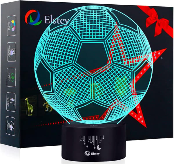 Fodbold 3D LED Natlys Touch Bordsklampe Optisk Illusion Lamper, Elstey 7 Farveskiftende Lys