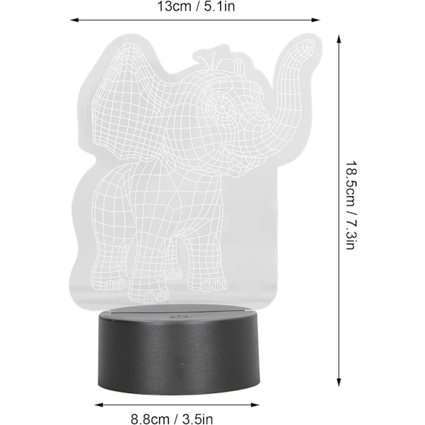 3D Nattlampe, 3D Elefantform Nattlys USB-lading Un
