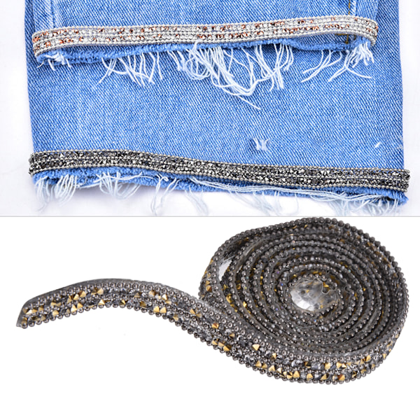 1m x 1cm Krystal Glas Rhinestone Perle Kæde Hotfix Bånd Bryllupskjole Jeans Dekoration Guld