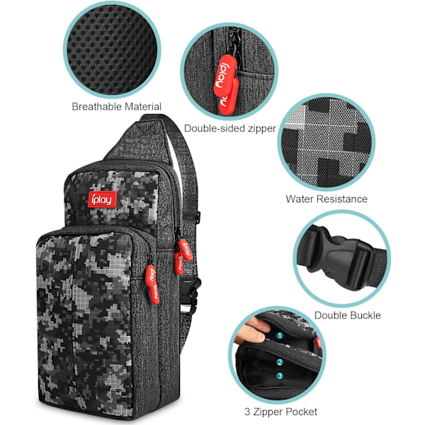 Ryggsäck för Nintendo Switch/Lite/OLED/Konsol/Dock/Joy-Cons & Tillbehör, Bärbar Vattentät Nylon Gaming Väska för Män