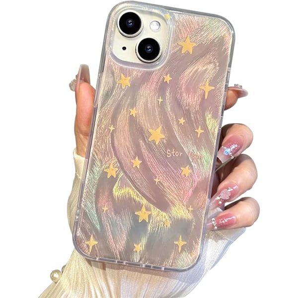 Telefonhårdskal Kompatibel med iPhone Skal Slim Holografisk Fade Star Kvinnor Flickor, Hård PC Stöttålig Skyddande Design iPhone 15