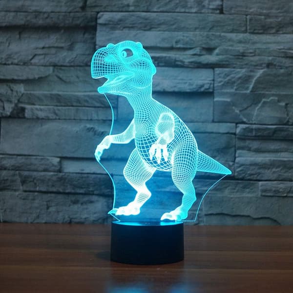 3D LED Dinosaur Optisk Illusjon Nattlys, 7 Fargeendringer