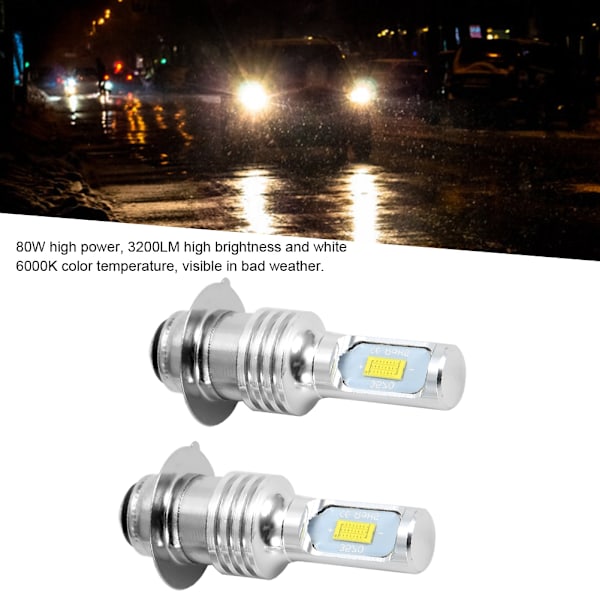 2 st 80W 6000K Vita LED-lampor för bil H6/P15D Dimljus med Dekoder