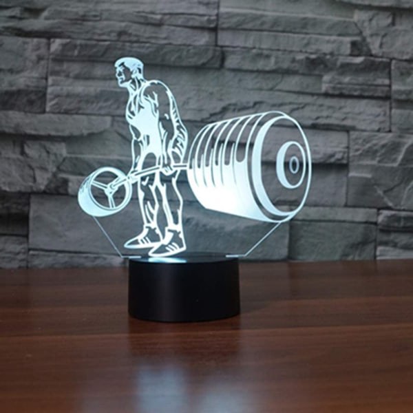 Vektløfting Mann Hjemmedekorasjon Kreativ 3D Illusionslampe LED Nattelys