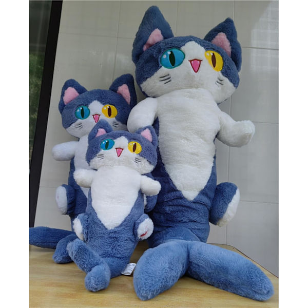 Lång katt plyschleksak söt plysch kramdjur plysch kudde haj katt gosedjur för flickor och pojkar blå 19,7\" Blue