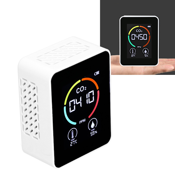 CO₂-detektor Digitalt termometer Hygrometer Luftkvalitetsmonitor TVOC Formaldehyddetektor White