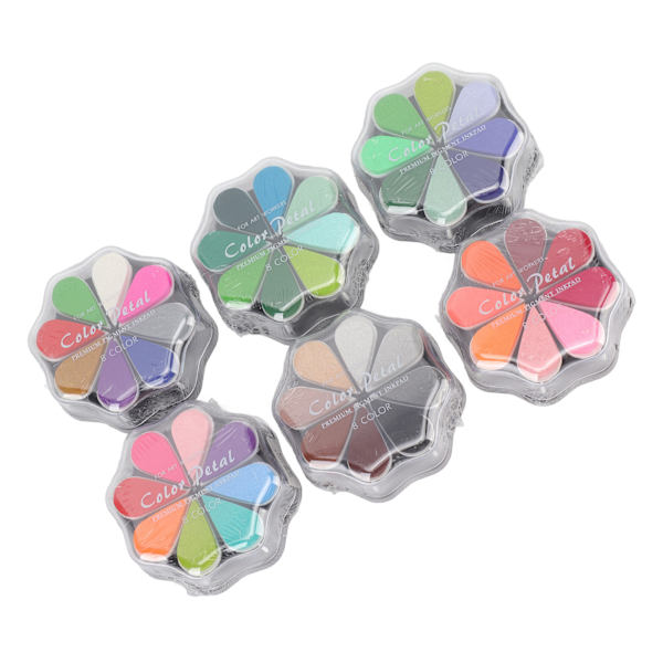 6 stk vaskbare blekkputer i kronbladsform 48 metallfarger DIY gummistempelputer for hunder baby fotavtrykk fingeravtrykk