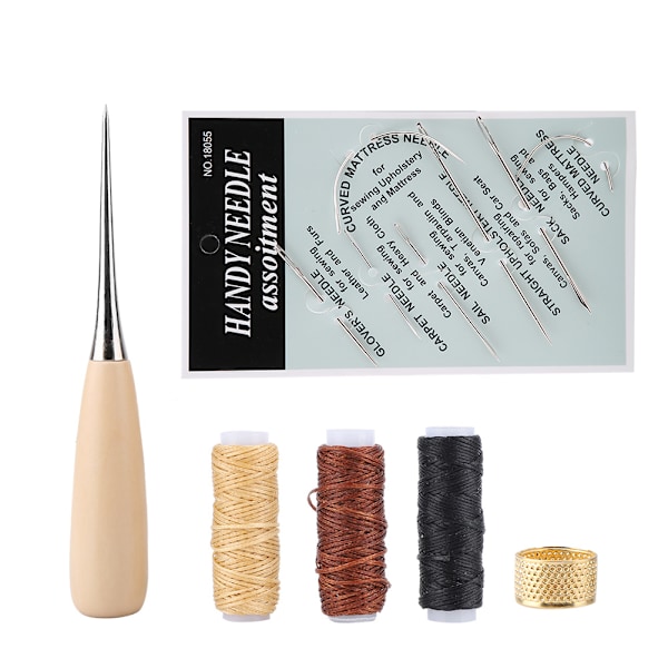 DIY Handwork Craft Läder Handsyverktyg Nål Tråd Fingerborg Syl Kit