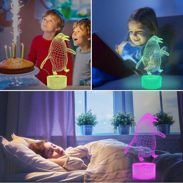 Penguin 3D Lampe til Børn, Attivolife 16 Farver Skiftende Illusion Dyr Natlampe
