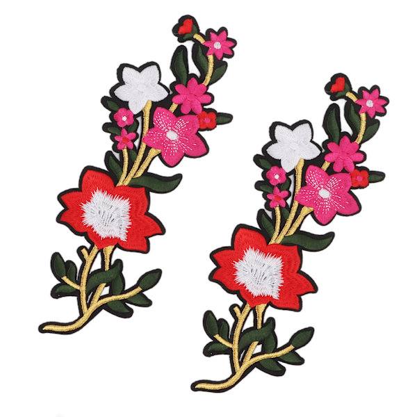 Blomster Patch 2 Blomster Lyse Farvet Polyester Special Mønster Broderet Patch til Tasker Tøj Nederdele Sko Rød