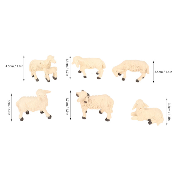 6 st Miniatyrsfår Figur Dekoration Hållbar Harts Handmålad UV-skydd Trädgårdsfår Staty för Hem Utomhus Dekor