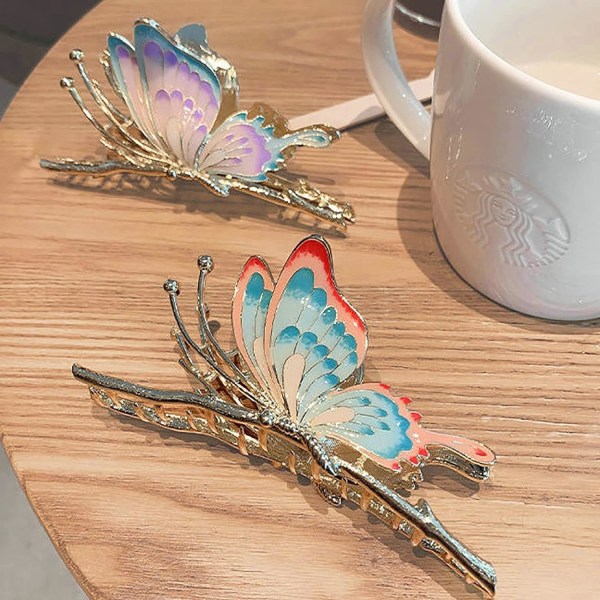 Sommerfugl Hårklemmer til Kvinder, 2 stk Store Anti-Slip Stærke Metal Sommerfugl Hårklemmer Glimtende Hold Hår Kæbeklemmer A-Butterfly