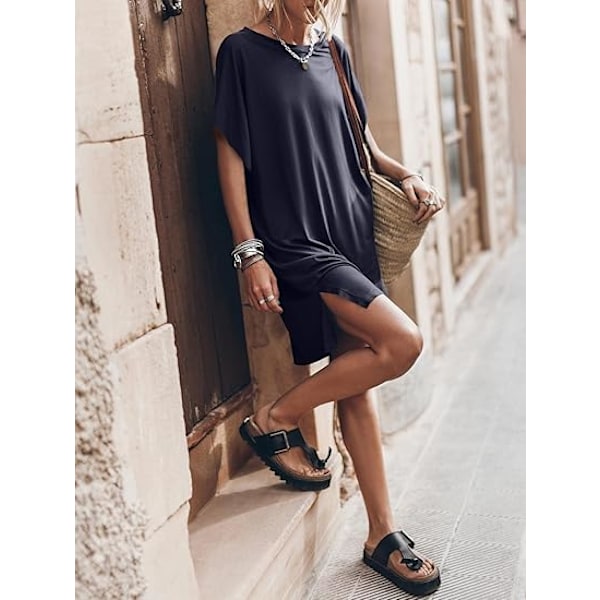 Dame Sommer T-shirt Kjole 2025 Strandferie Rejse Outfit Afslappet Simpel Blød Mini Sommerkjole Cover Up Tøj XL
