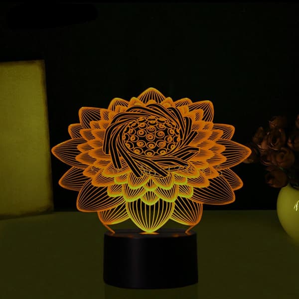 3D Lotus Blomst Natlampe Touch Switch Bord Skrivebord Optisk