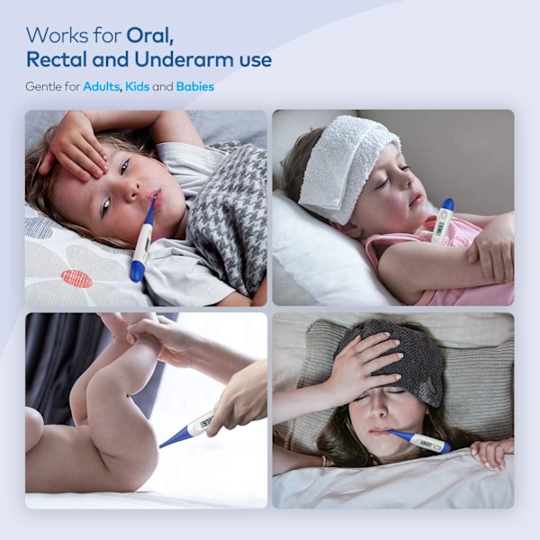 10 Sekunders Digitalt Termometer til Voksne og Børn - Nøjagtigt & Sikkert Rektalt Termometer til Baby med Feberalarm, Oralt Termometer