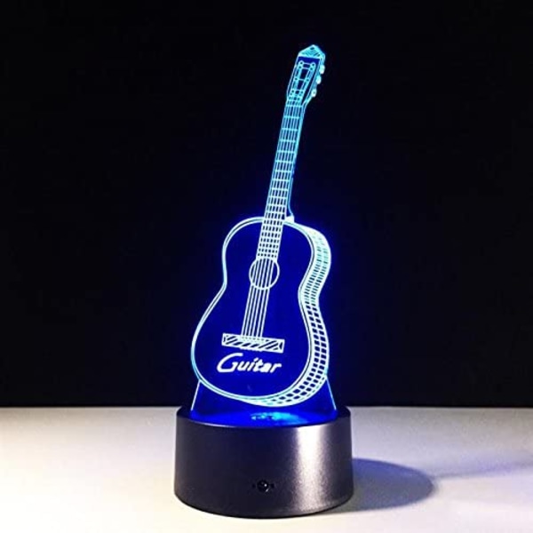 Gitarr 3D Visuell Modell Illusion Lampa LED 7 Färgväxlande Nyhet Sovrum Nattlampa Musik Heminredning