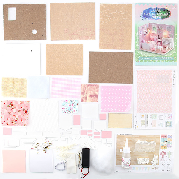 Diy dukkehuse miniature dukkehus trælegetøj til børns fødselsdagsgave Pink