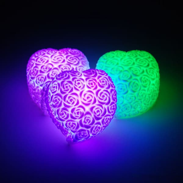 LED Romantisk Hjerteformet Rose Farverig Farverig Lysende Lille Nattelys Hjerteformet（6PCS）