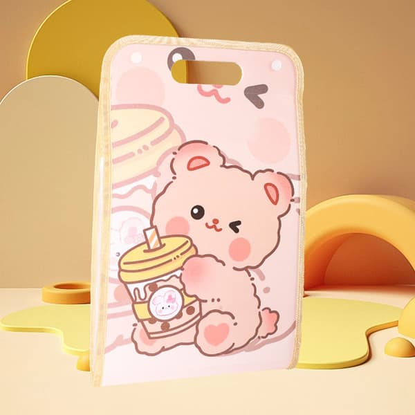 Paper Folder Multi Layer Waterproof Cute Pattern Plastic A4 File Folder Organ Bag for School Office Khaki