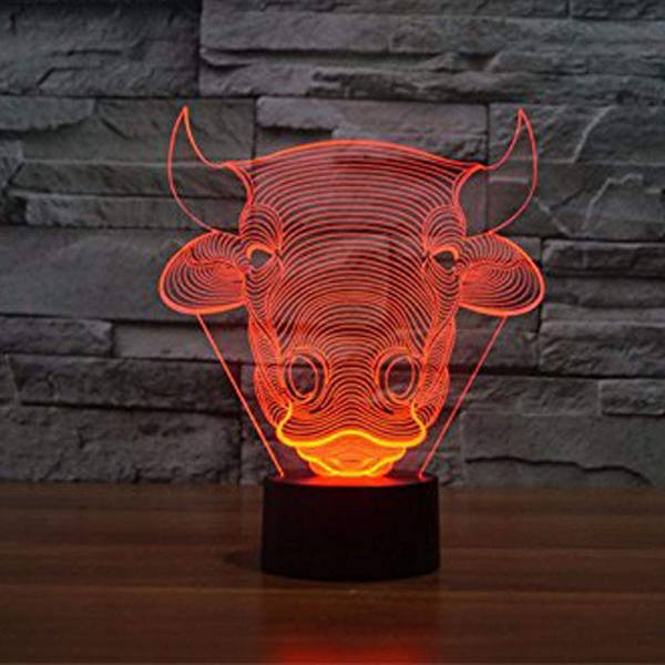 Tjur Ko 3D LED-lampa, Abstrakt optisk illusion nattljus