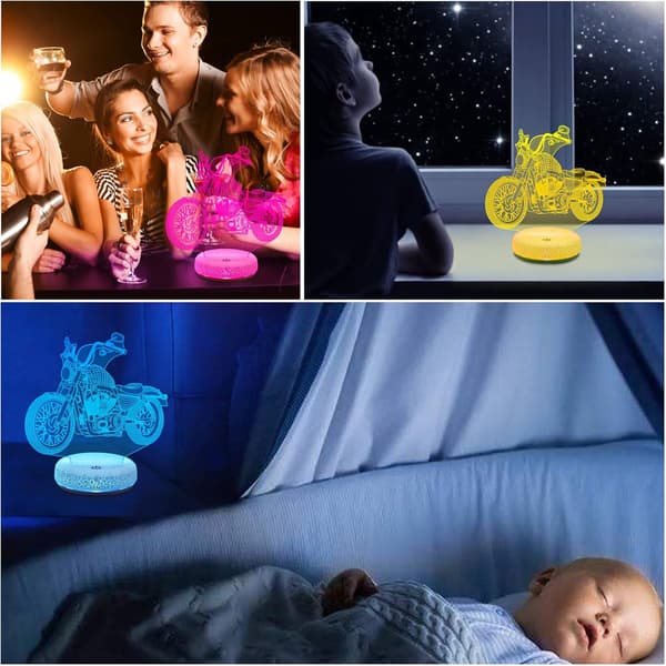 Motorcykel Natlampe 3D Illusion Lampe USB Genopladelig LED
