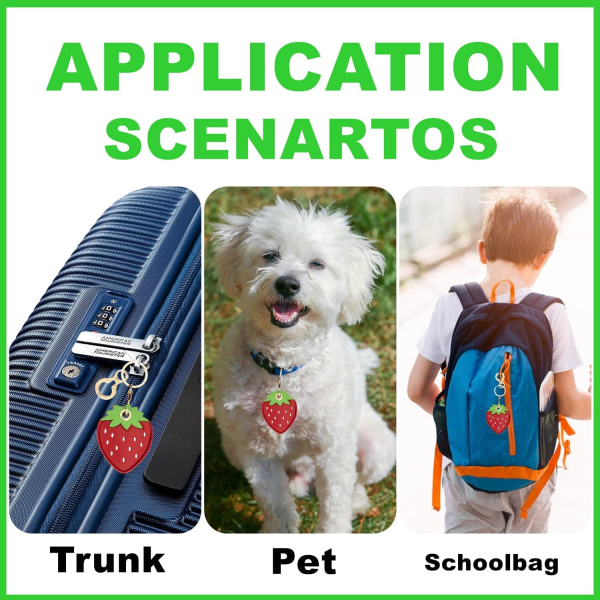 Læder nøgleringholder etui kompatibel med Apple AirTag, sød beskyttende Air Tag cover med nøglering, anti-scratch finder GPS tracker etui til Strawberry