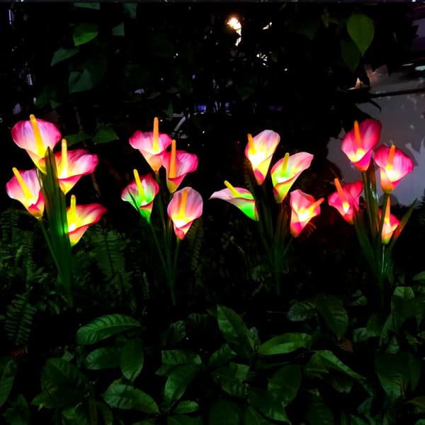 LED solcellslampor utomhus dekorativa blommor, vattentäta Red