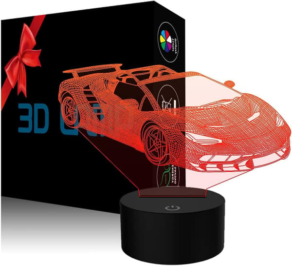 3D Illusionslampe USB LED Racerbil Natlys Skrivebord Bord Atm