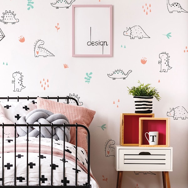 Dinosaur Stickaround Veggklistremerker | Perfekt for å skape et dinosaur-tema soverom | Enkelt å påføre, rent fjernbart