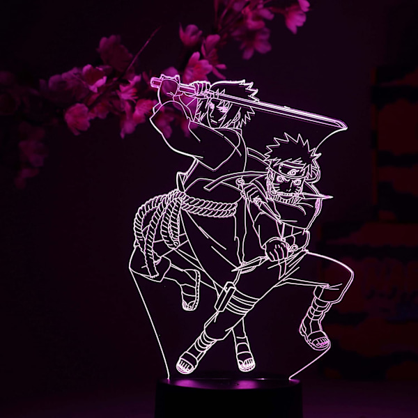 Naruto & Sasuke Otaku-lampa – Naruto Shippuden – Anime-lampafigur Nattlampa, 16 färger RGB LED – Fjärrkontroll, 3D Anime-rumsdekorationsgåva