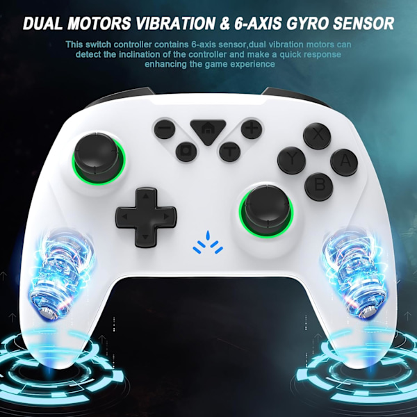 Bryterkontroller, trådløs Pro-kontroller for Nintendo Switch/Lite/OLED, trådløs bryterkontroller med 8 LED-lys/Turbo/Dobbel vibrasjon/6 Gyro Ax Off-white