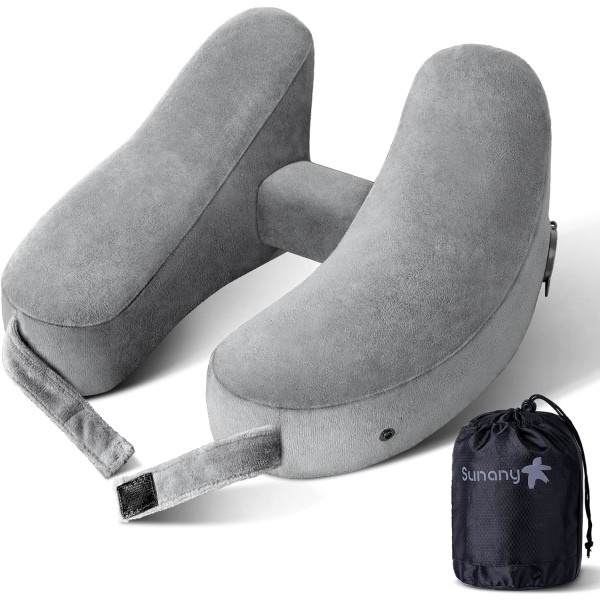 Nakkepute for reise Oppblåsbar flypute støtter hode, nakke og hake komfortabelt, oppblåsbar reisepute med mykt velourtrekk og porta Comfort Grey Standard