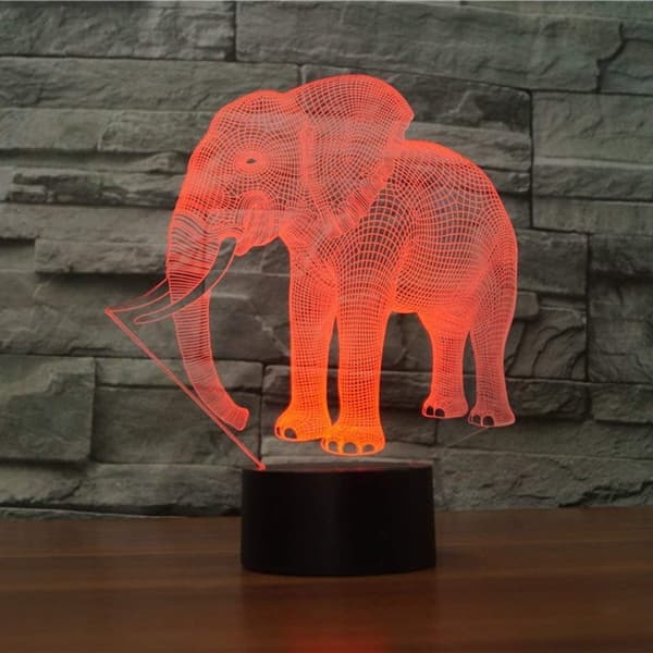 3D Elefant Nattlys Dyrelampe Illusjon Nattlys 7 C