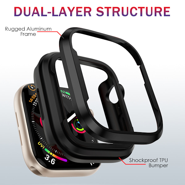 Alumiininen puskuri Metallikotelo suunniteltu Apple Watch Series 7 /8 45mm, Kestävä suojakotelo iskunkestävä TPU