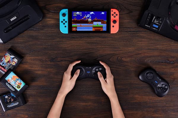 M30 Trådløs Bluetooth Controller Retro Gamepad til Switch, PC Windows, MacOS, Android, Raspberry Pi med Sega Genesis & Sega Mega Drive Style (Sort Black