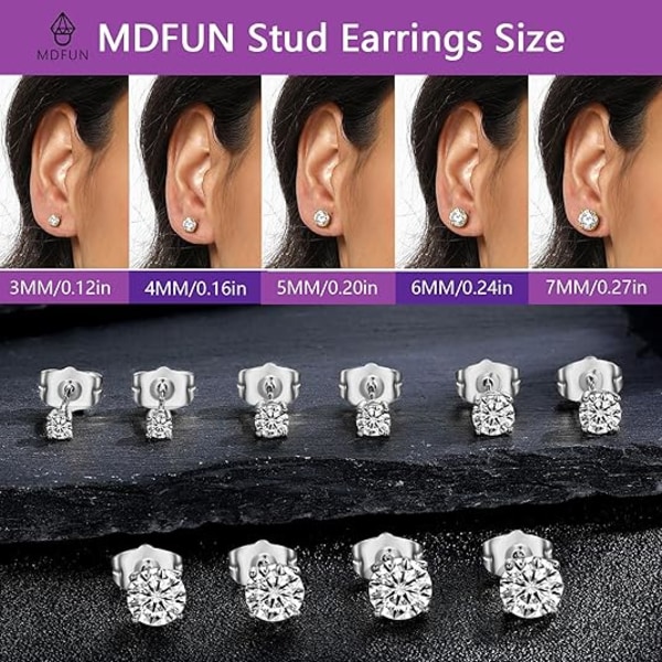 5 Par Ørestikker Sæt 18K Guldbelagt 3-7MM Runde Cubic Zirconia Øreringe Hypoallergeniske Ørestikker til Kvinder
