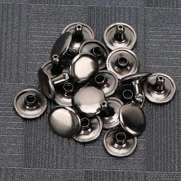 200 set dubbla locknit runda nitar spik järn jeans knapp läder skor väskor kläder 12x10mm svart